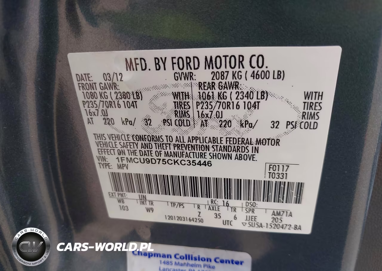 2012 Ford Escape Xlt VIN:1FMCU9D75CKC35446 - 9
