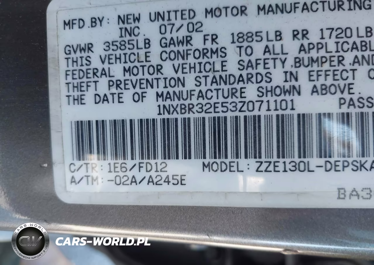 2003 Toyota Corolla S VIN:1NXBR32E53Z071101 - 9