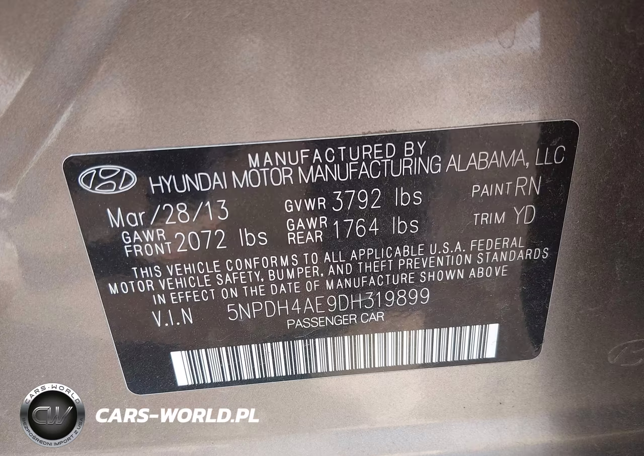 2013 Hyundai Elantra Gls VIN:5NPDH4AE9DH319899 - 9