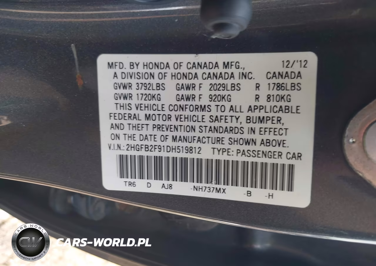 2013 Honda Civic Ex-L VIN:2HGFB2F91DH519812 - 9