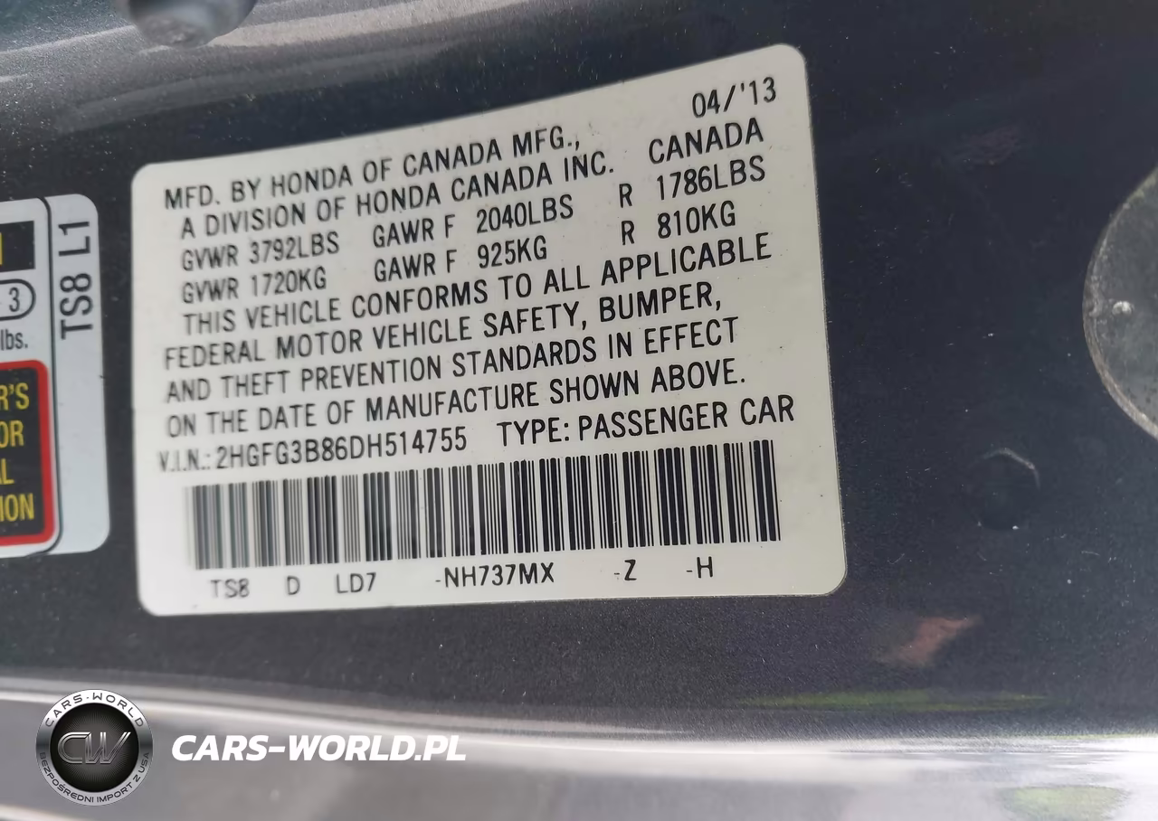 2013 Honda Civic Ex VIN:2HGFG3B86DH514755 - 9