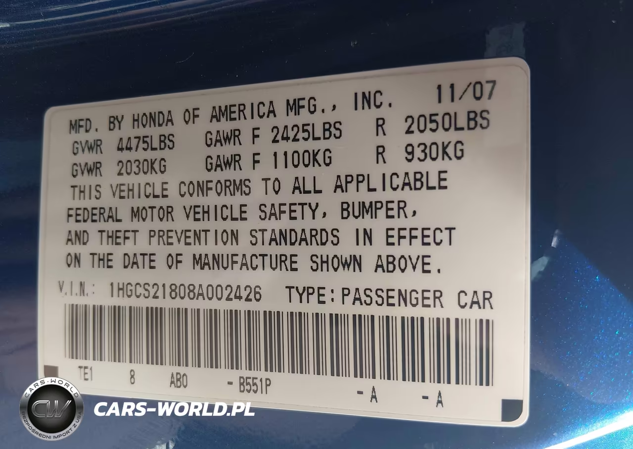 2008 Honda Accord 3.5 Ex-L VIN:1HGCS21808A002426 - 9