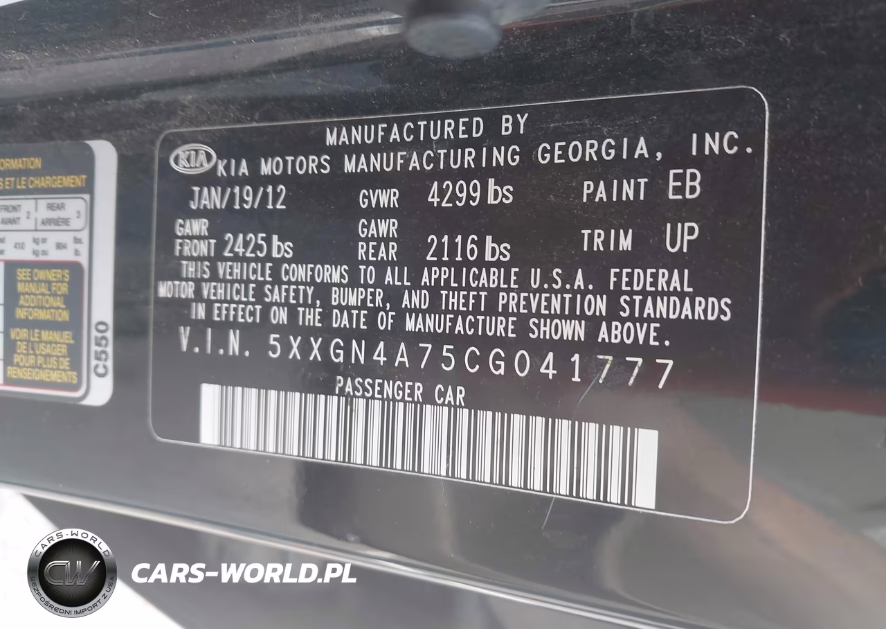 2012 Kia Optima Ex VIN:5XXGN4A75CG041777 - 9
