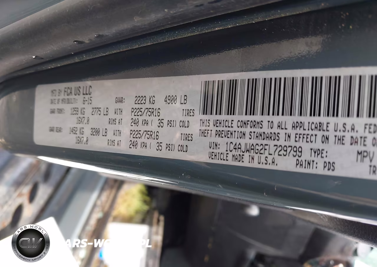 2015 Jeep Wrangler Sport VIN:1C4AJWAG2FL729799 - 9