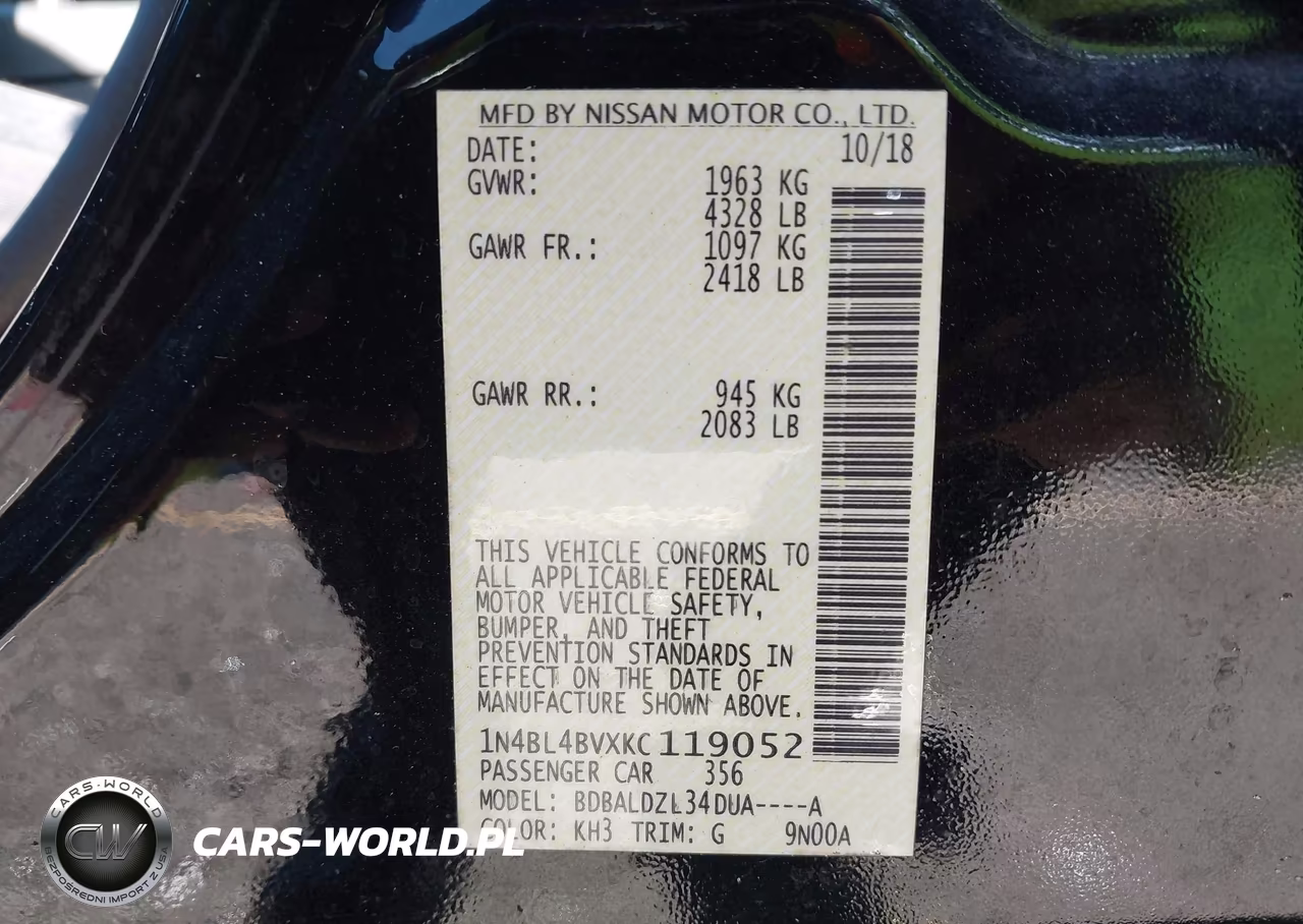 2019 Nissan Altima 2.5 S VIN:1N4BL4BVXKC119052 - 9