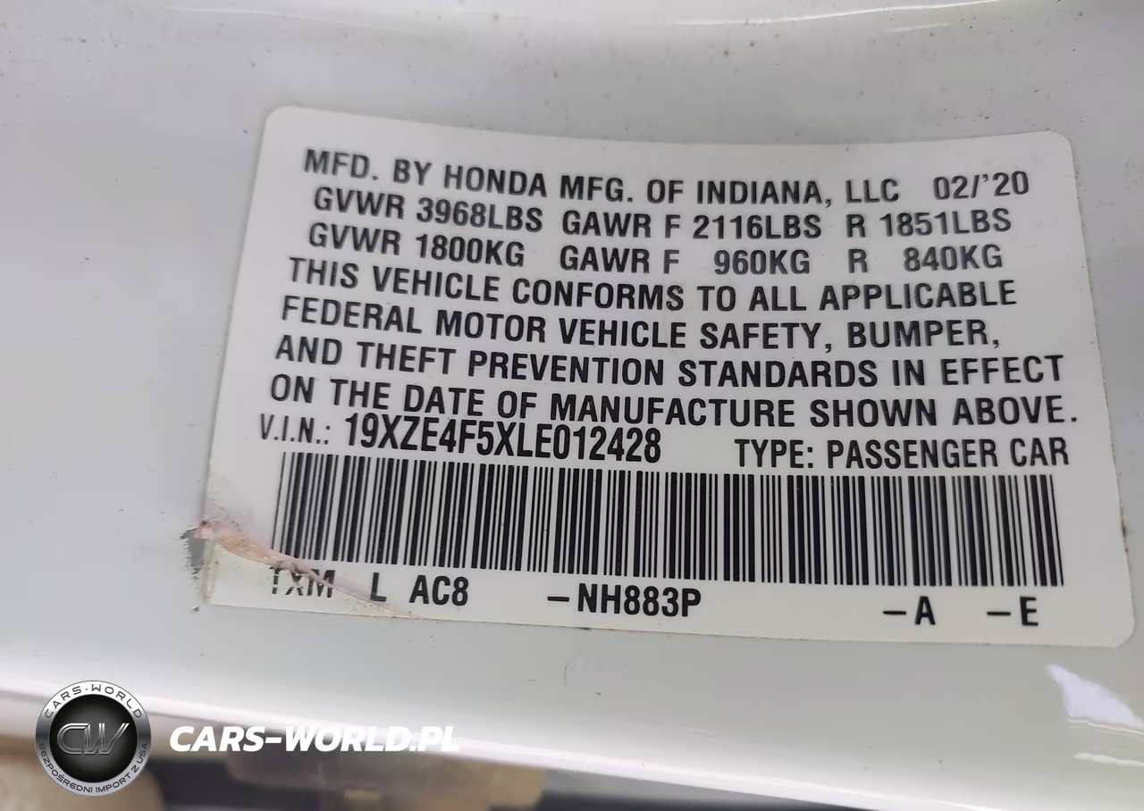 2020 Honda Insight Ex VIN:19XZE4F5XLE012428 - 9