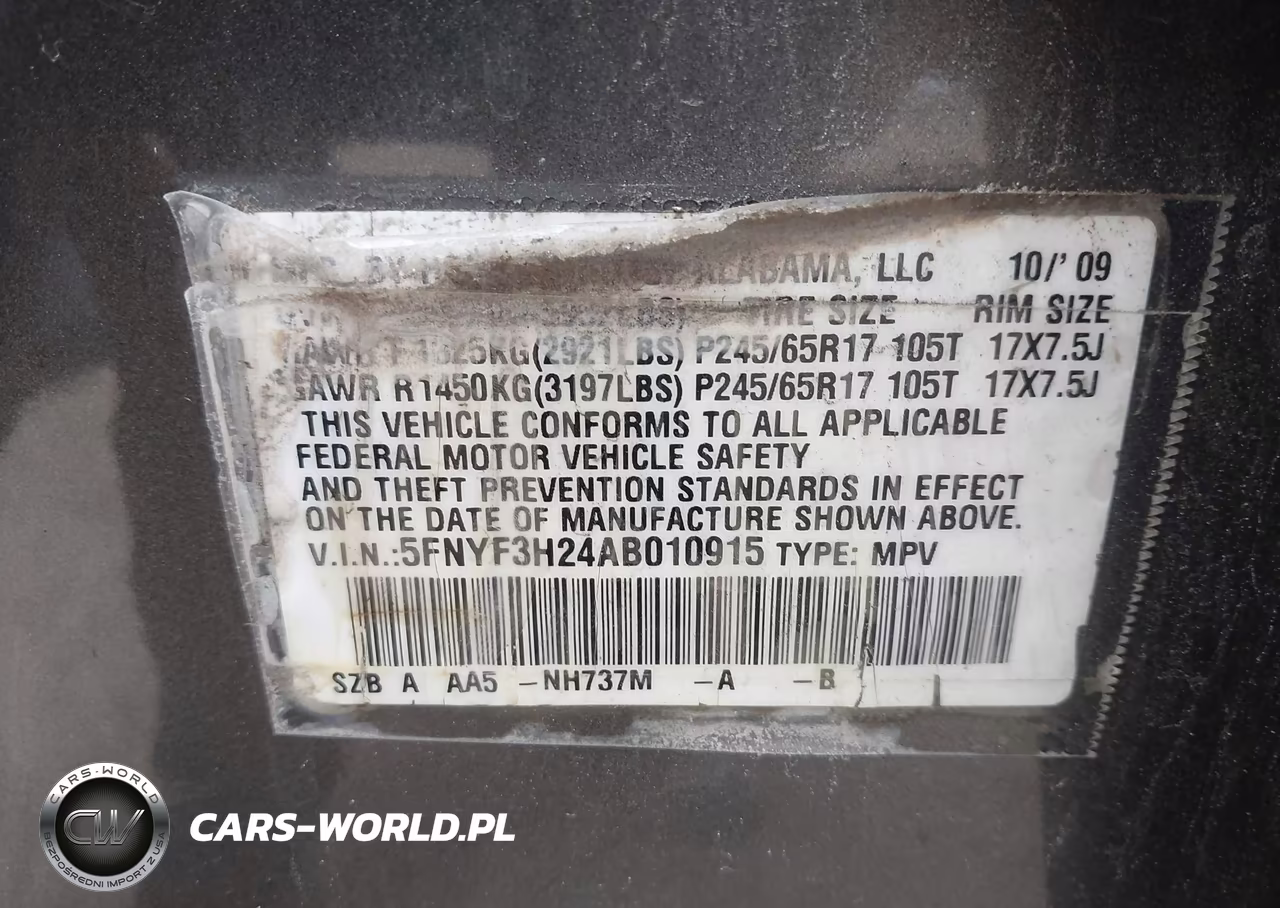 2010 Honda Pilot Lx VIN:5FNYF3H24AB010915 - 9