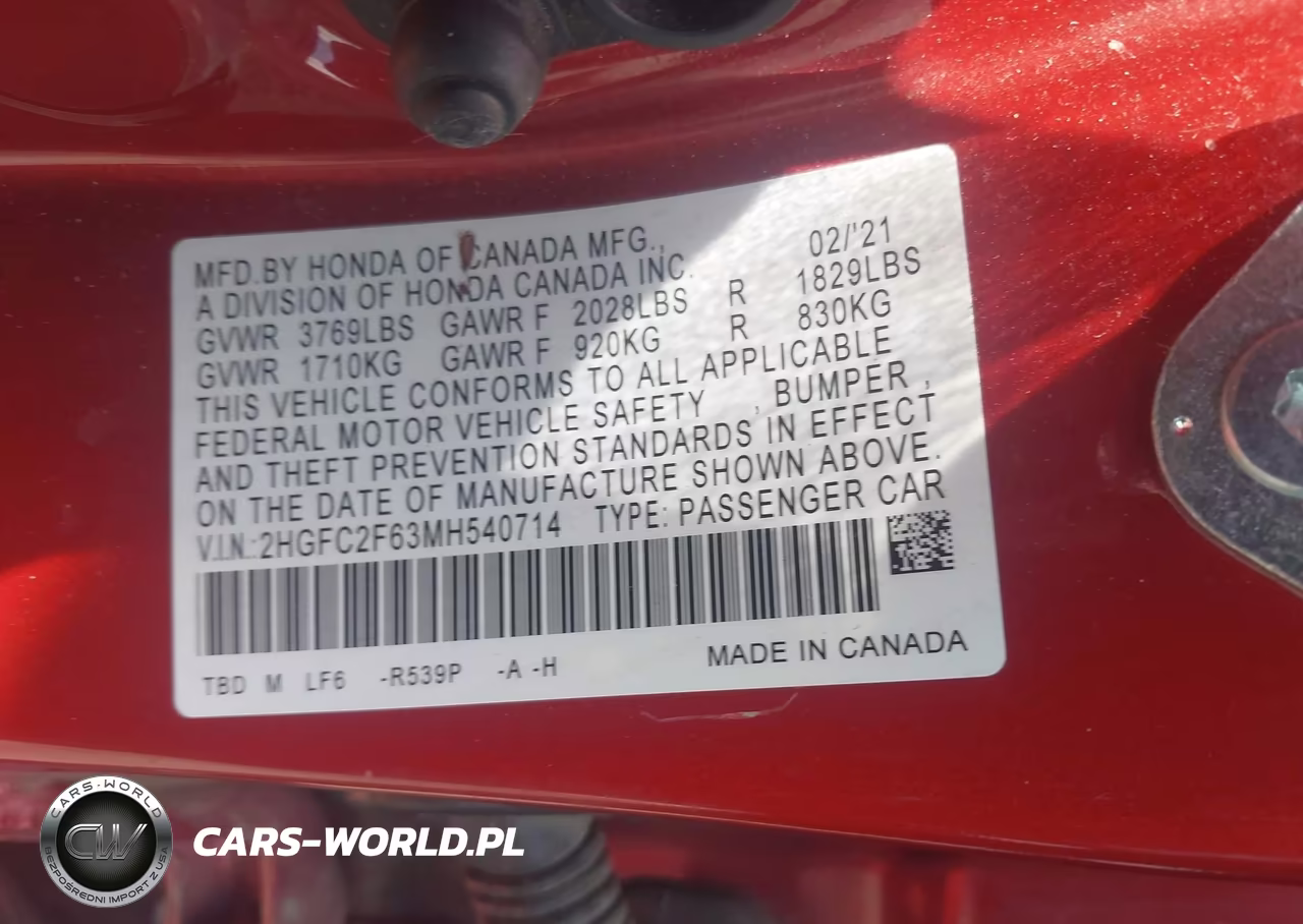 2021 Honda Civic Lx VIN:2HGFC2F63MH540714 - 9
