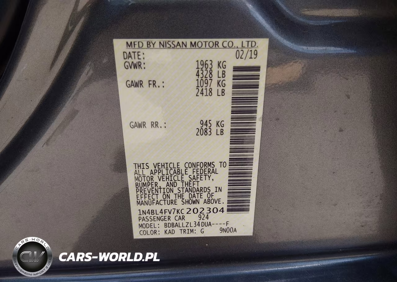 2019 Nissan Altima 2.5 Platinum VIN:1N4BL4FV7KC202304 - 9