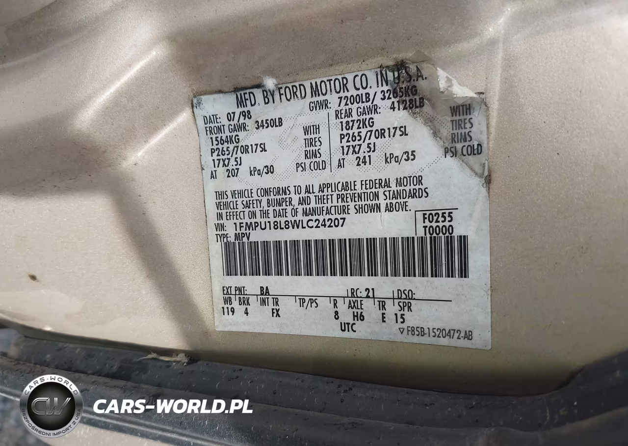 1998 Ford Expedition Eddie Bauer-Xlt VIN:1FMPU18L8WLC24207 - 9