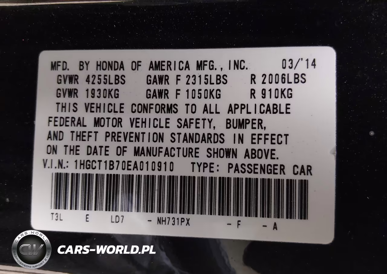 2014 Honda Accord Ex VIN:1HGCT1B70EA010910 - 9
