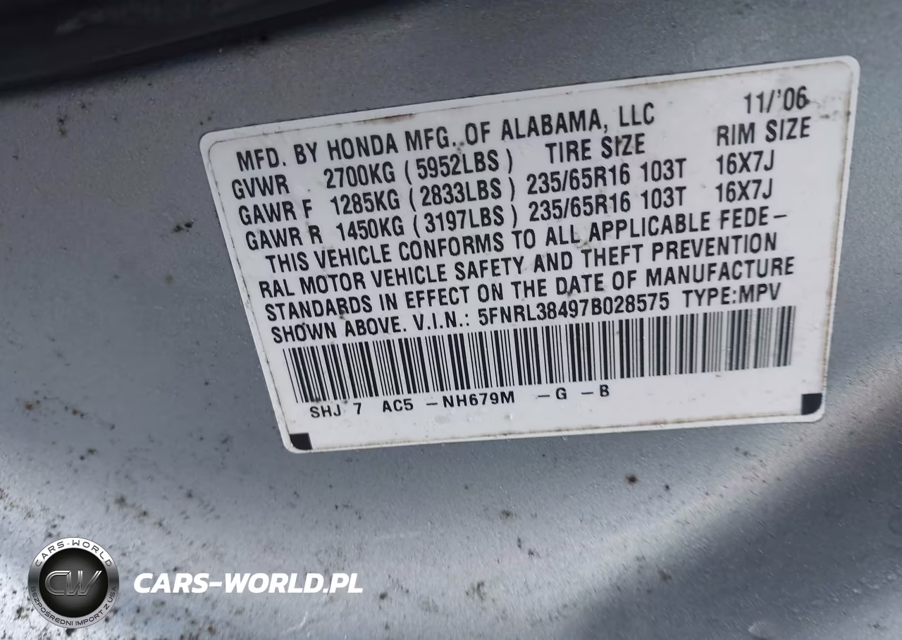 2007 Honda Odyssey Ex VIN:5FNRL38497B028575 - 9