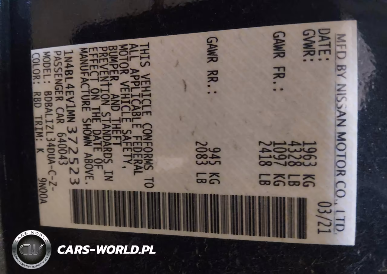 2021 Nissan Altima Sl Fwd VIN:1N4BL4EV1MN372523 - 9