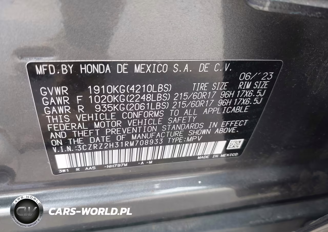 2024 Honda Hr-V Awd Lx VIN:3CZRZ2H31RM708933 - 9