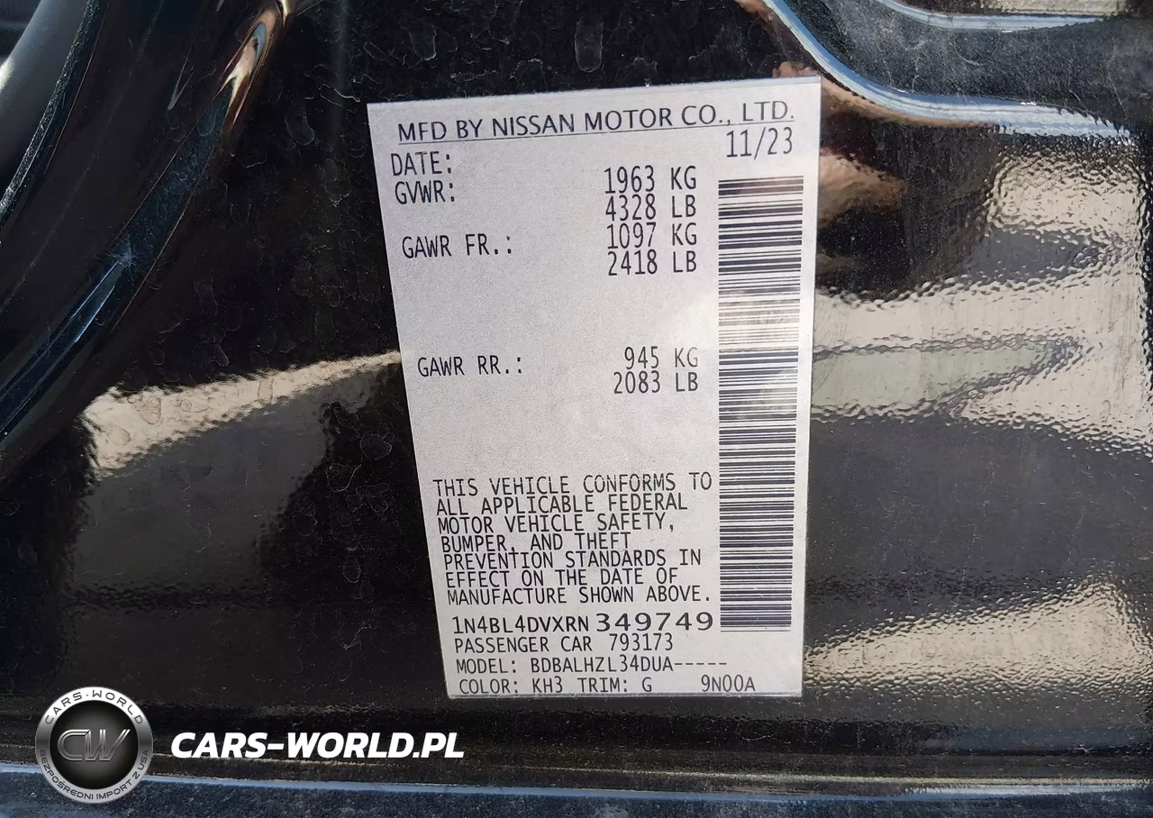 2024 Nissan Altima Sv Fwd VIN:1N4BL4DVXRN349749 - 9