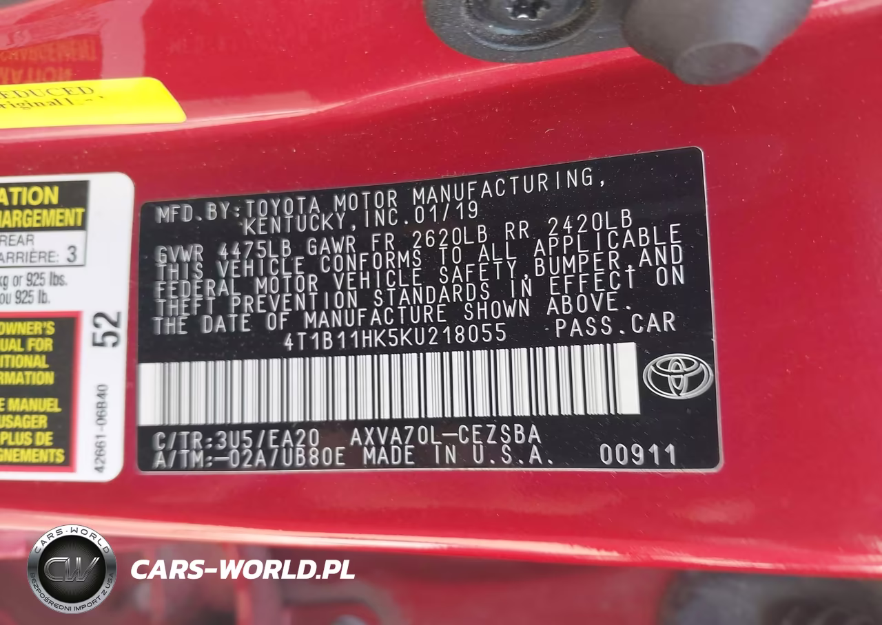 2019 Toyota Camry Se VIN:4T1B11HK5KU218055 - 9