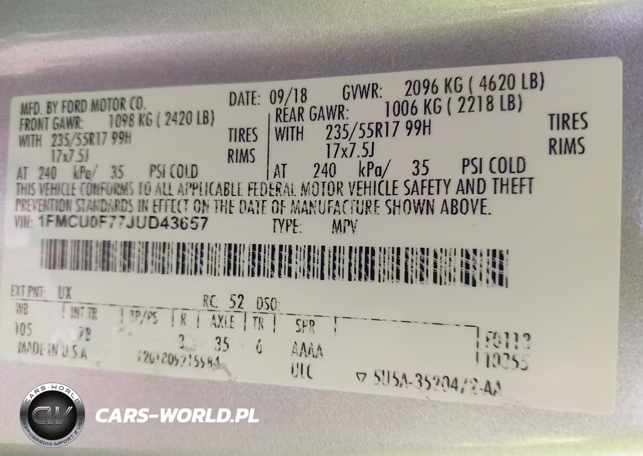 2018 Ford Escape S VIN:1FMCU0F77JUD43657 - 9
