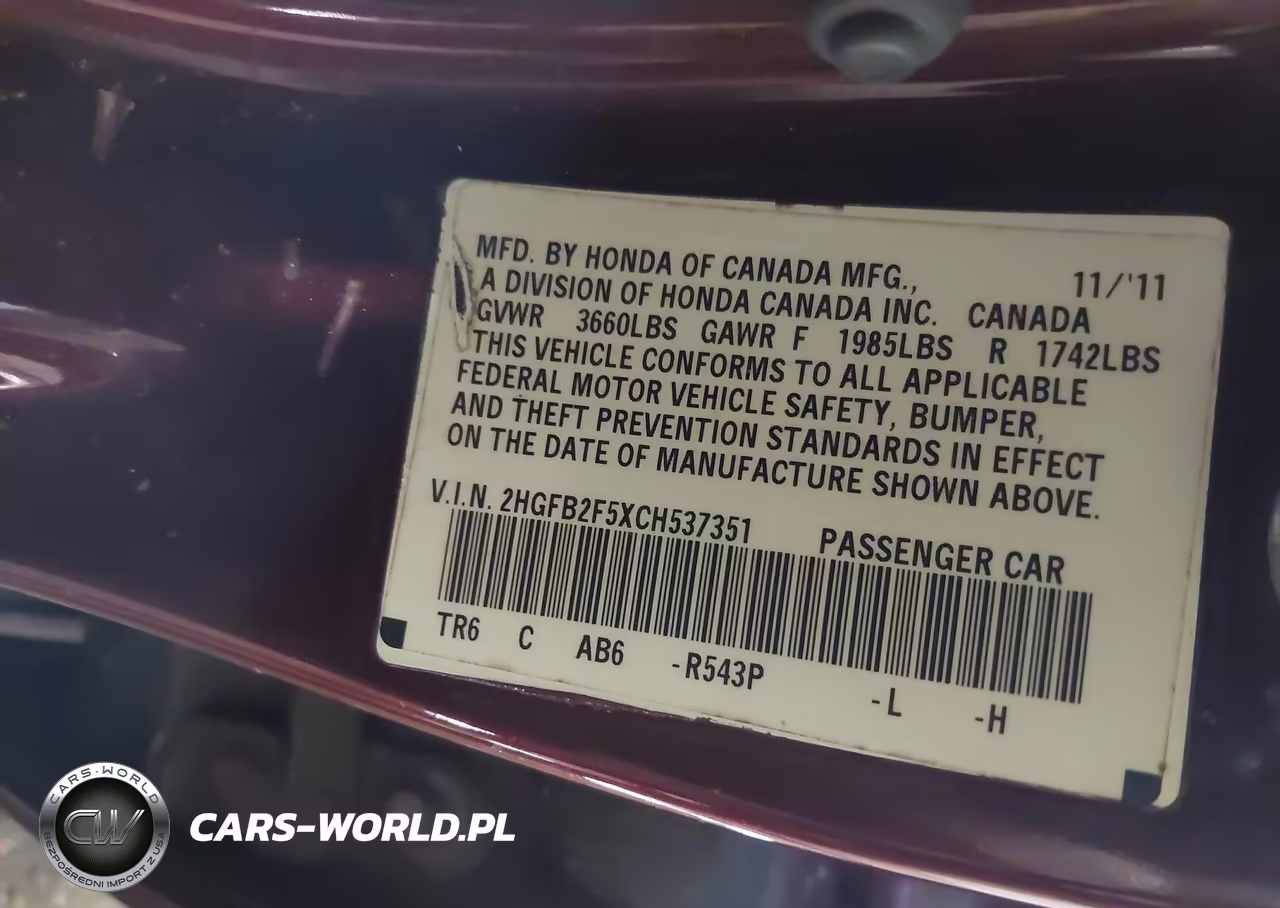 2012 Honda Civic Lx VIN:2HGFB2F5XCH537351 - 9
