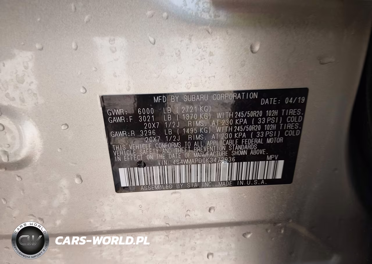 2019 Subaru Ascent Limited VIN:4S4WMAPD0K3472936 - 9