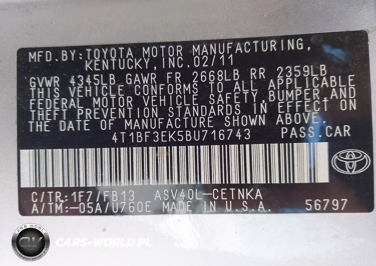 2011 Toyota Camry Le VIN:4T1BF3EK5BU716743 - 9