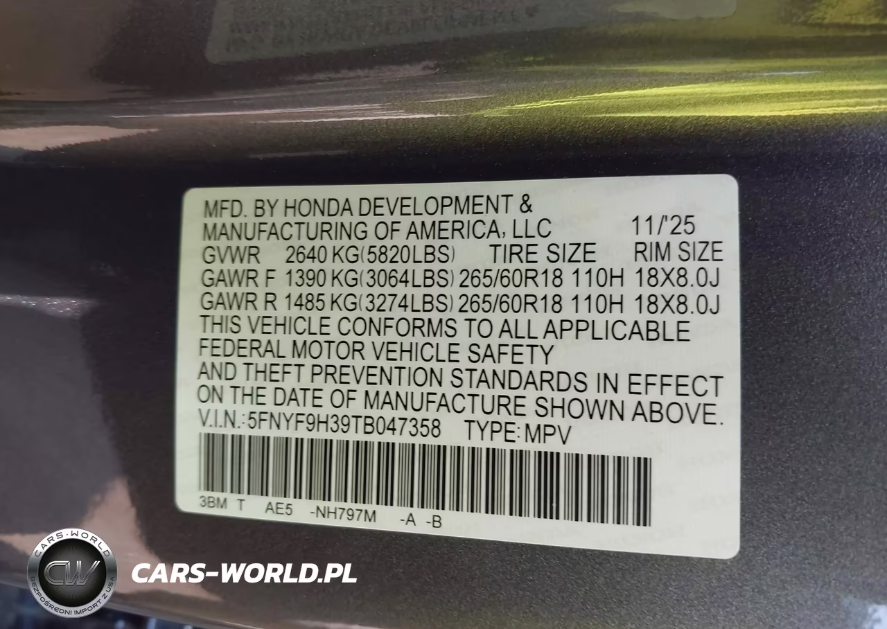 2026 Honda Passport Awd Rtl-Awd Rtl Blackout-Awd Rtl Towing VIN:5FNYF9H39TB047358 - 9