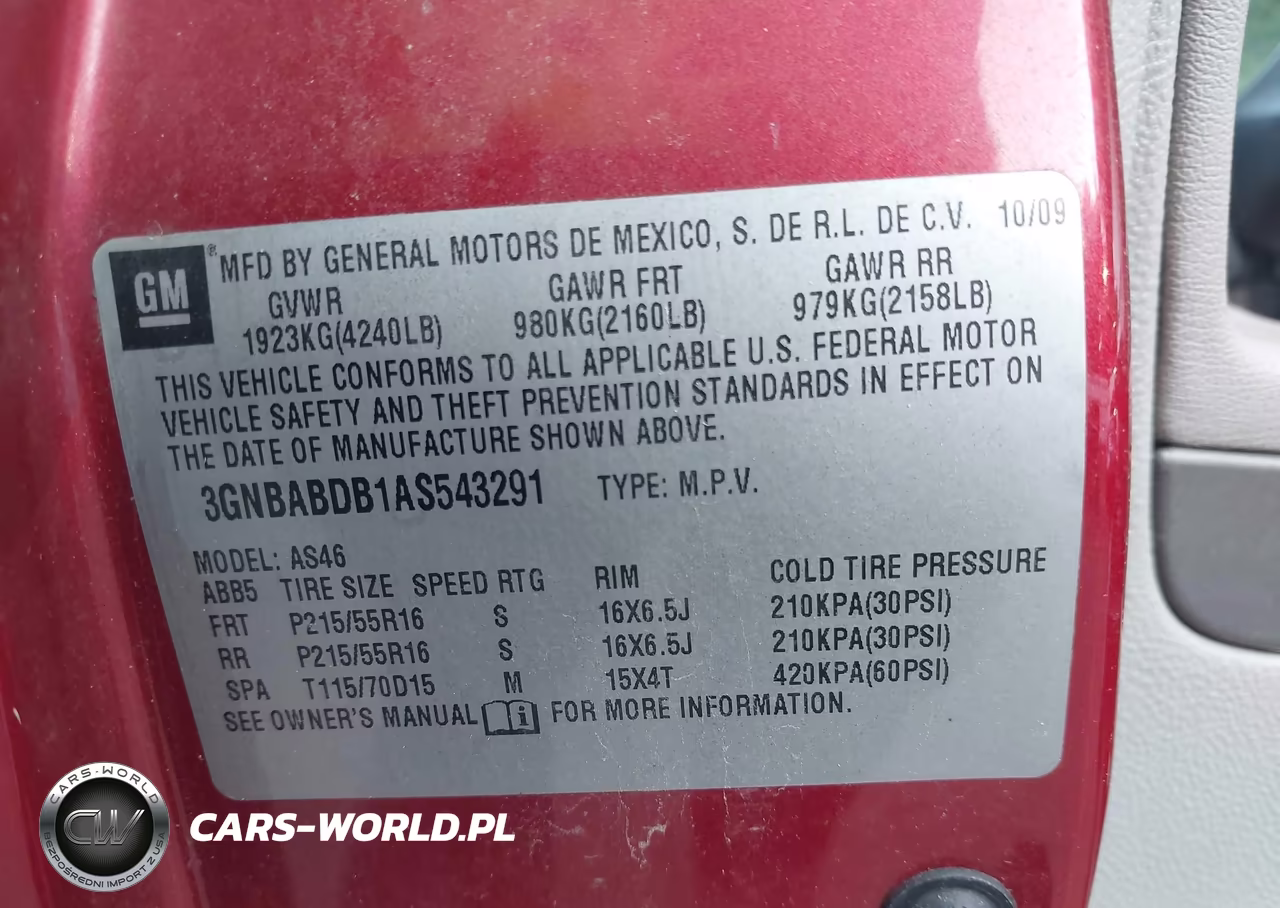 2010 Chevrolet Hhr Lt VIN:3GNBABDB1AS543291 - 9