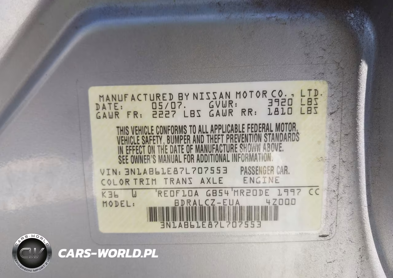 2007 Nissan Sentra 2.0 VIN:3N1AB61E87L707553 - 9