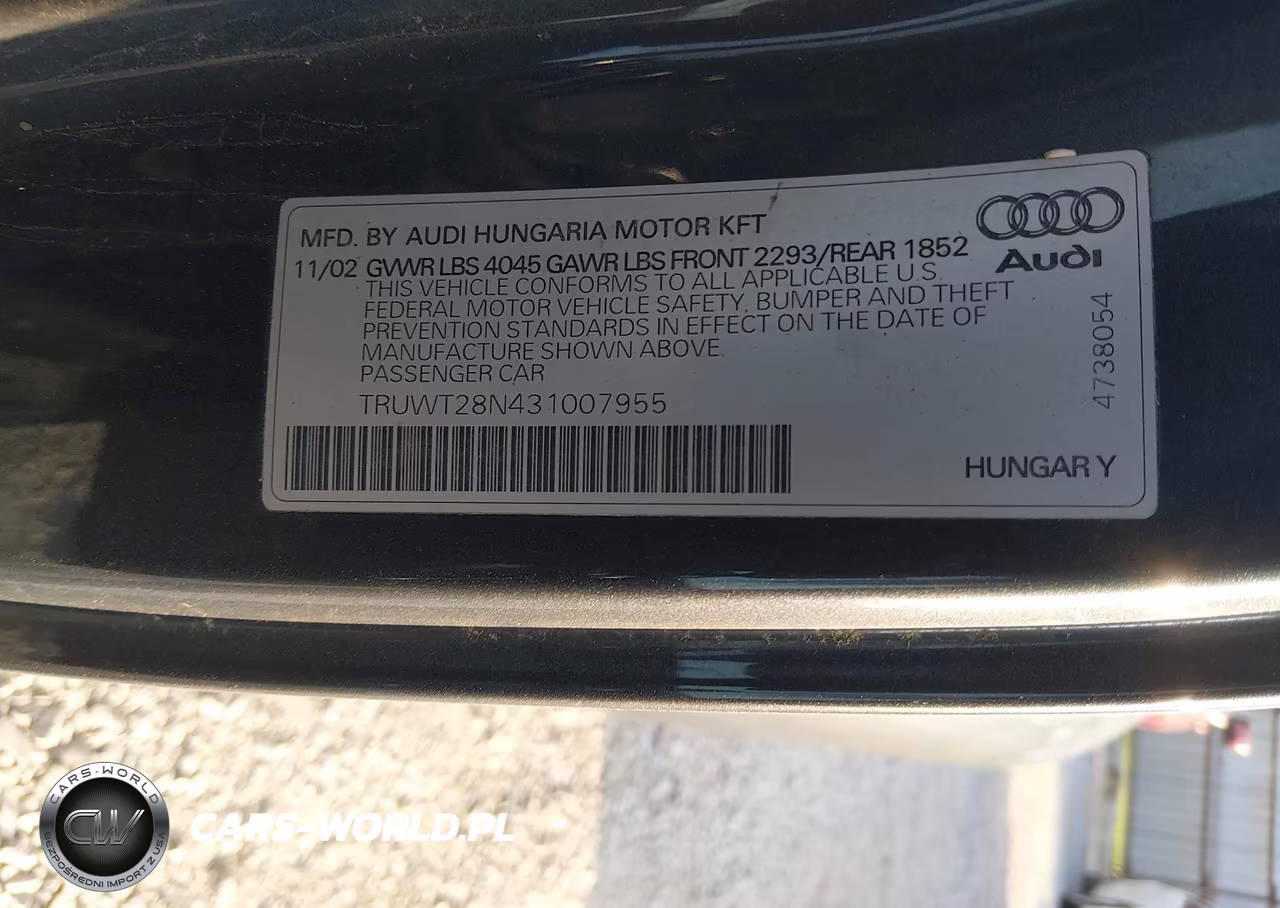 2003 Audi Tt 1.8L VIN:TRUWT28N431007955 - 9