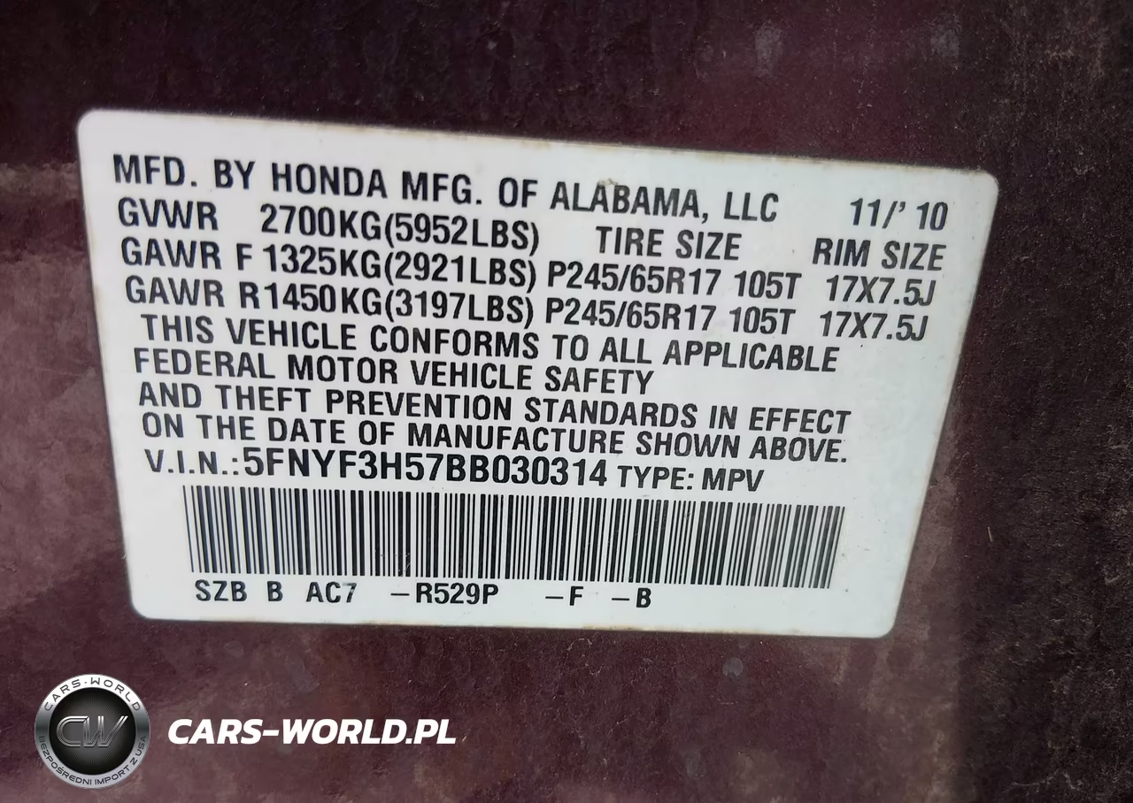 2011 Honda Pilot Ex-L VIN:5FNYF3H57BB030314 - 9