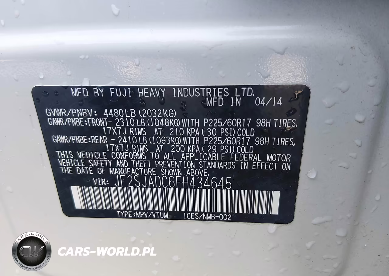 2015 Subaru Forester 2.5I Premium VIN:JF2SJADC6FH434645 - 9