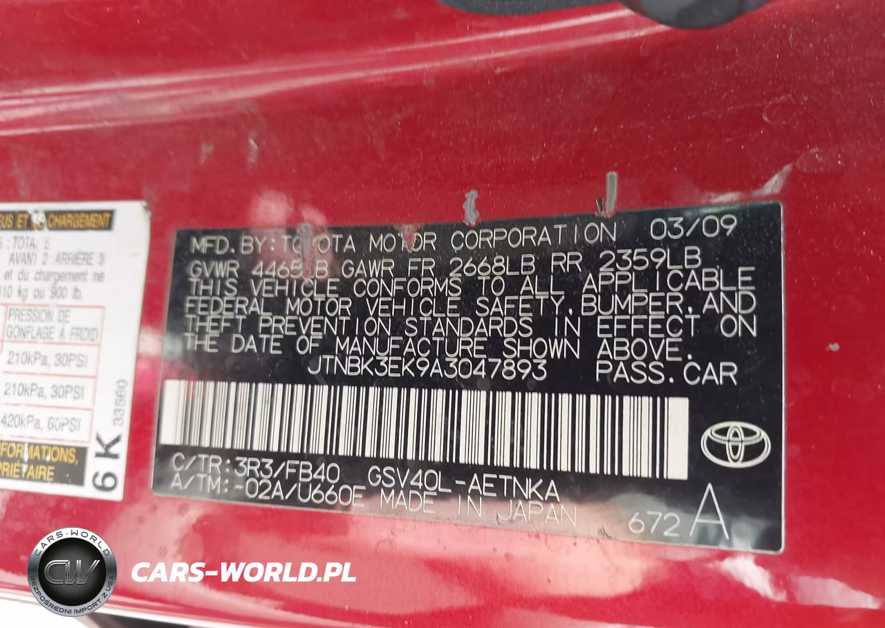 2010 Toyota Camry Le V6 VIN:JTNBK3EK9A3047893 - 9