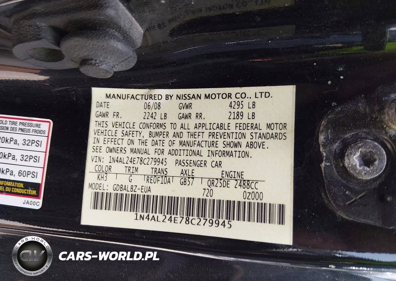 2008 NISSAN ALTIMA 2.5 S VIN:1N4AL24E78C279945 - 9