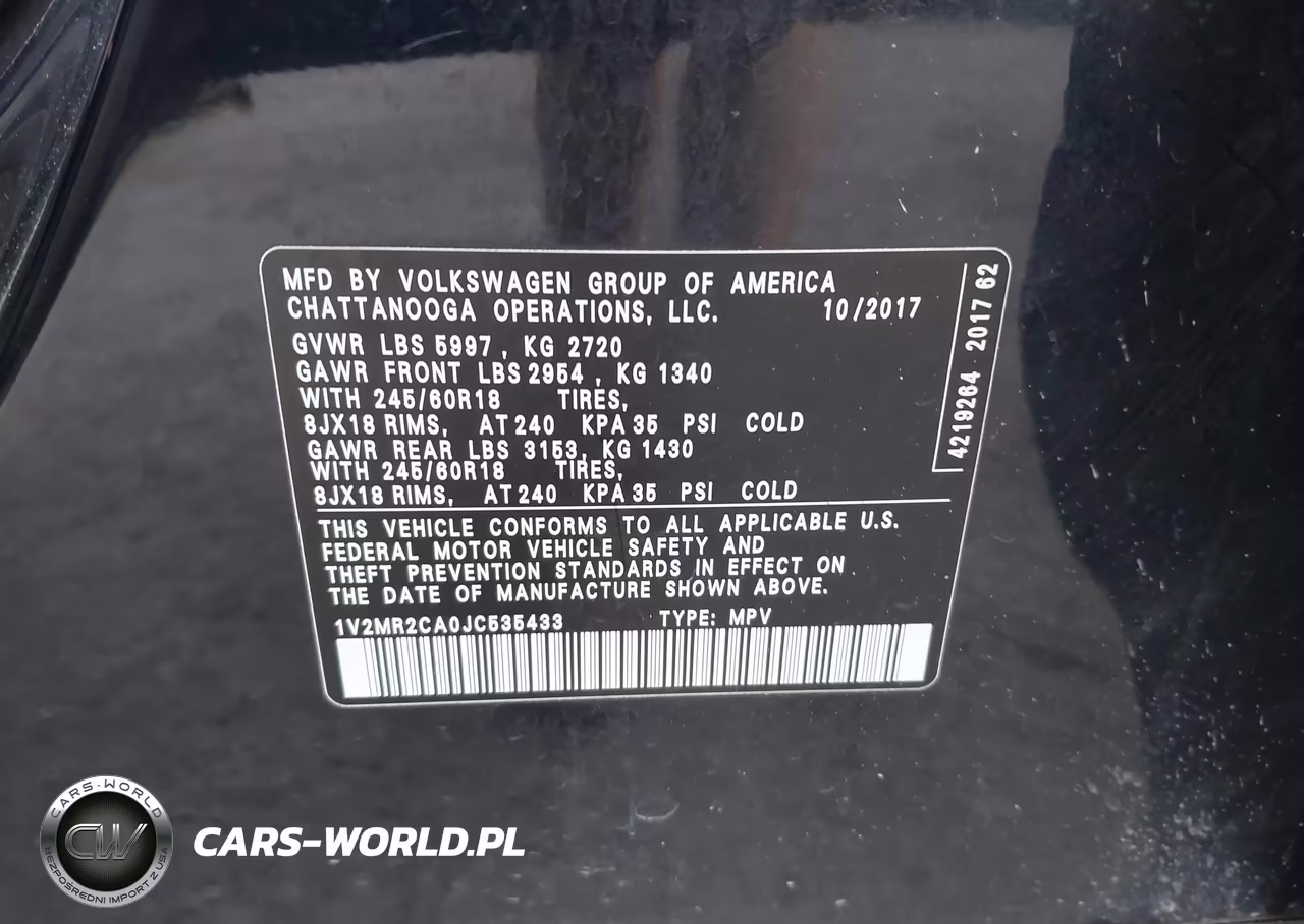 2018 Volkswagen Atlas 3.6L V6 Sel VIN:1V2MR2CA0JC535433 - 9