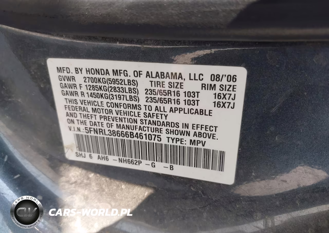 2006 Honda Odyssey Ex-L VIN:5FNRL38666B461075 - 9