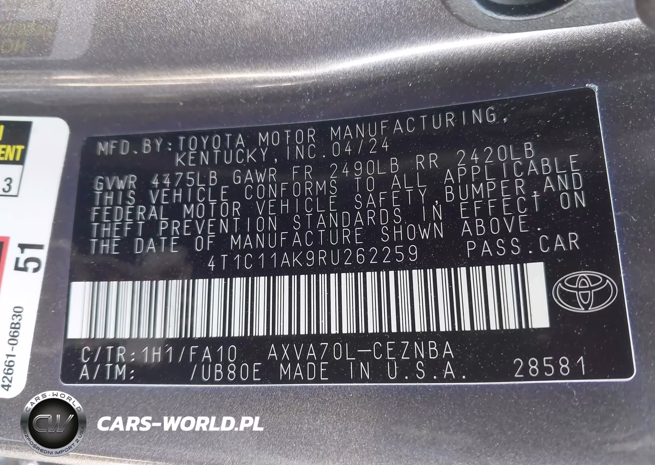 2024 Toyota Camry Le VIN:4T1C11AK9RU262259 - 9