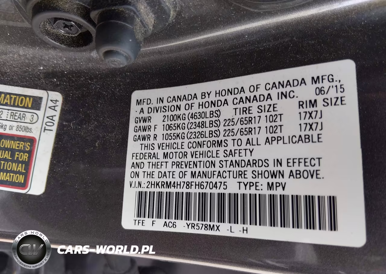 2015 Honda Cr-V Ex-L VIN:2HKRM4H78FH670475 - 9