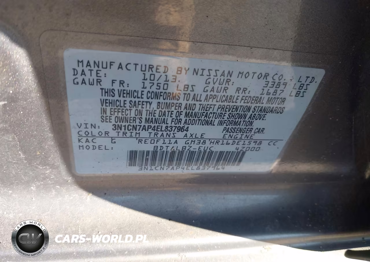 2014 Nissan Versa 1.6 Sv VIN:3N1CN7AP4EL837964 - 9