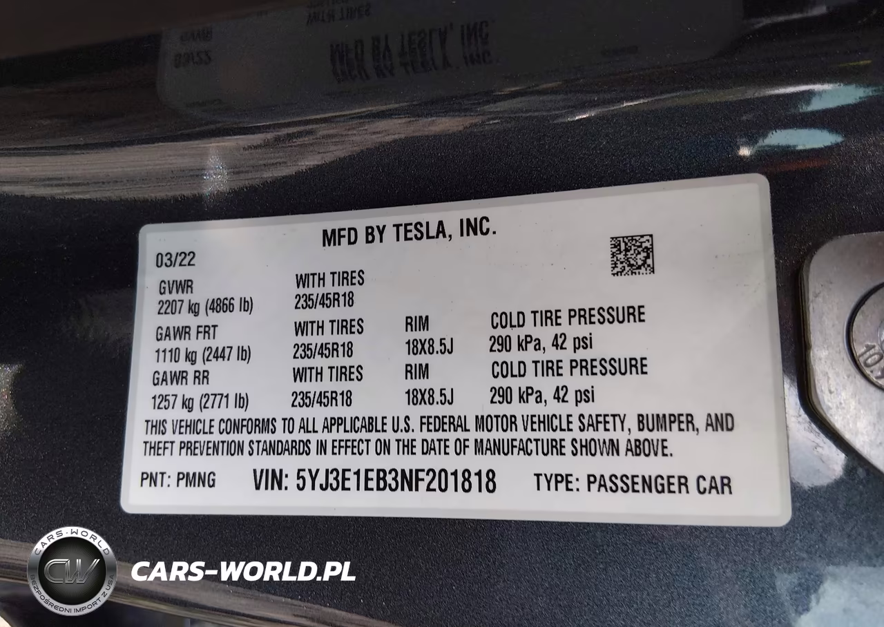 2022 Tesla Model 3 Long Range Dual Motor All-Wheel Drive VIN:5YJ3E1EB3NF201818 - 9