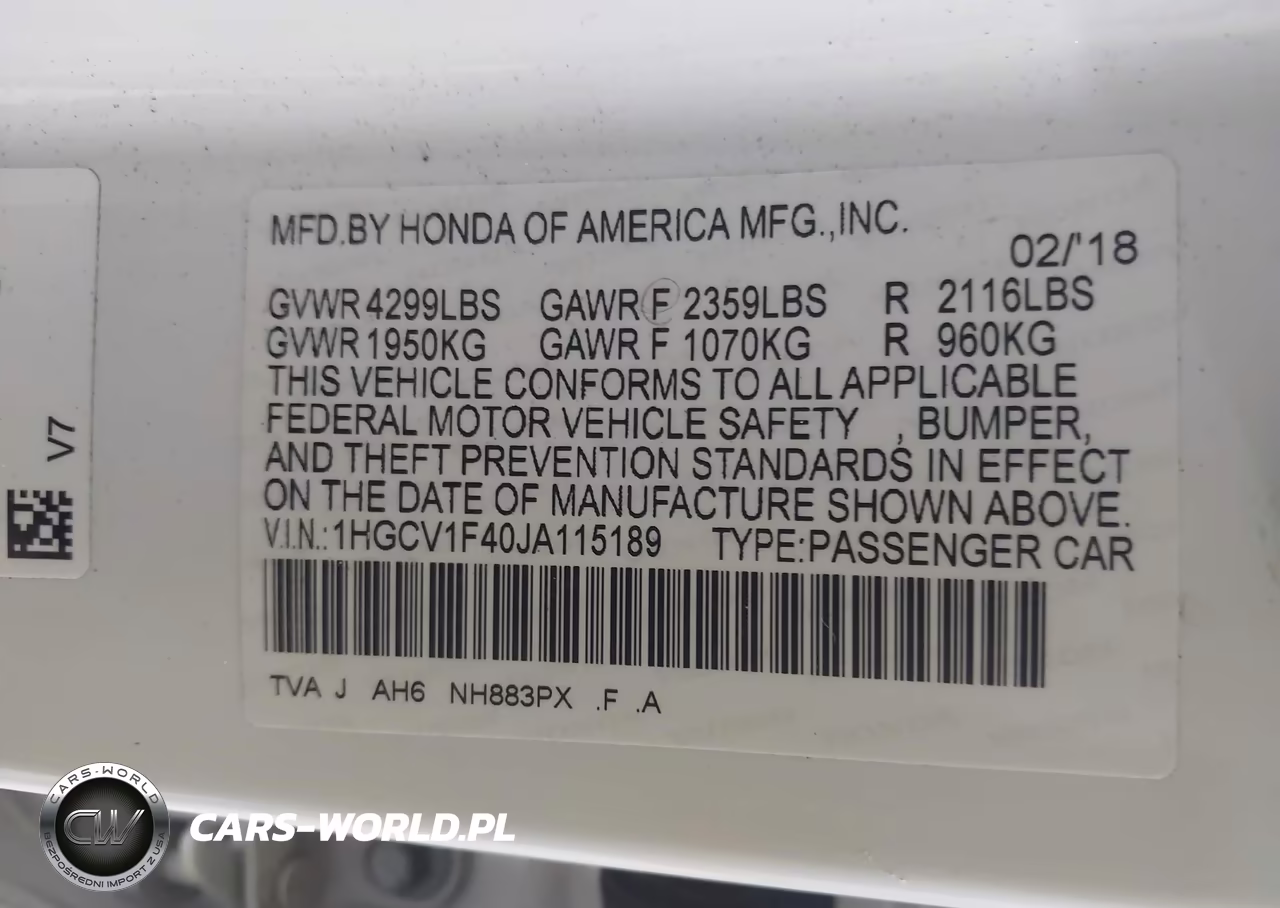 2018 Honda Accord Ex VIN:1HGCV1F40JA115189 - 9