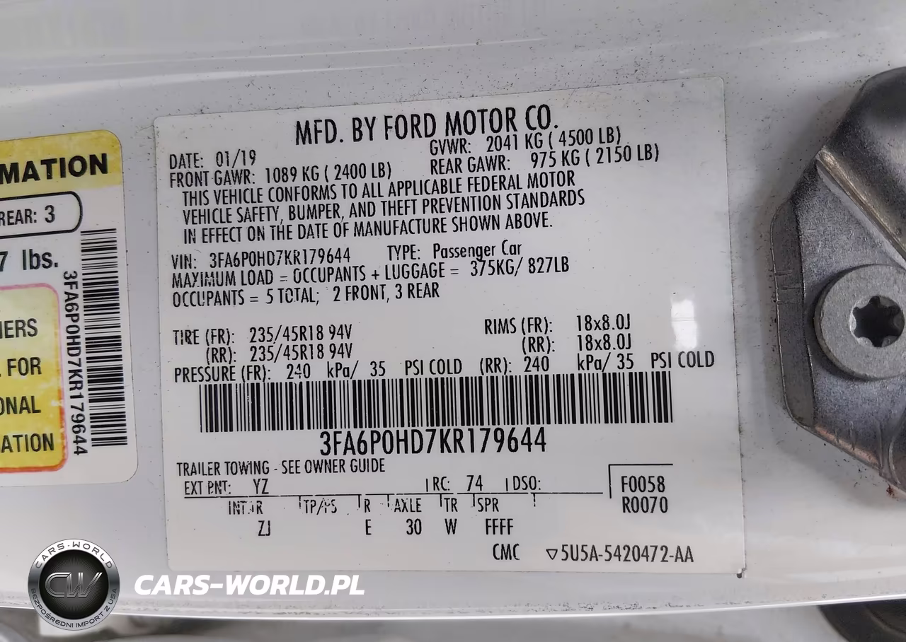 2019 Ford Fusion Se VIN:3FA6P0HD7KR179644 - 9
