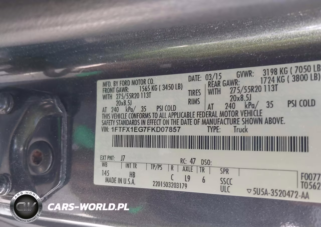 2015 Ford F-150 Lariat VIN:1FTFX1EG7FKD07857 - 9