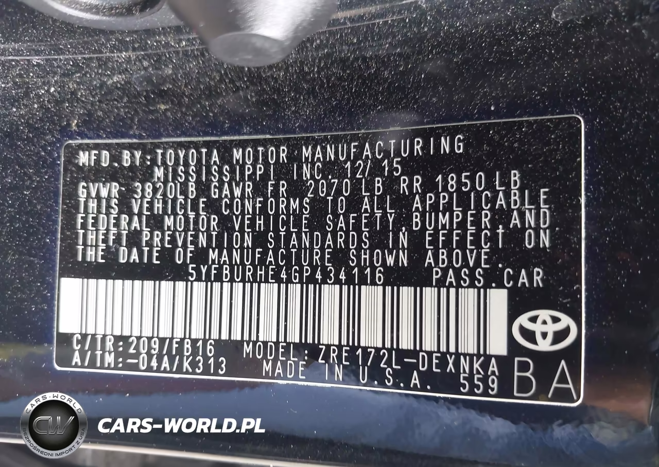 2016 Toyota Corolla Le VIN:5YFBURHE4GP434116 - 9