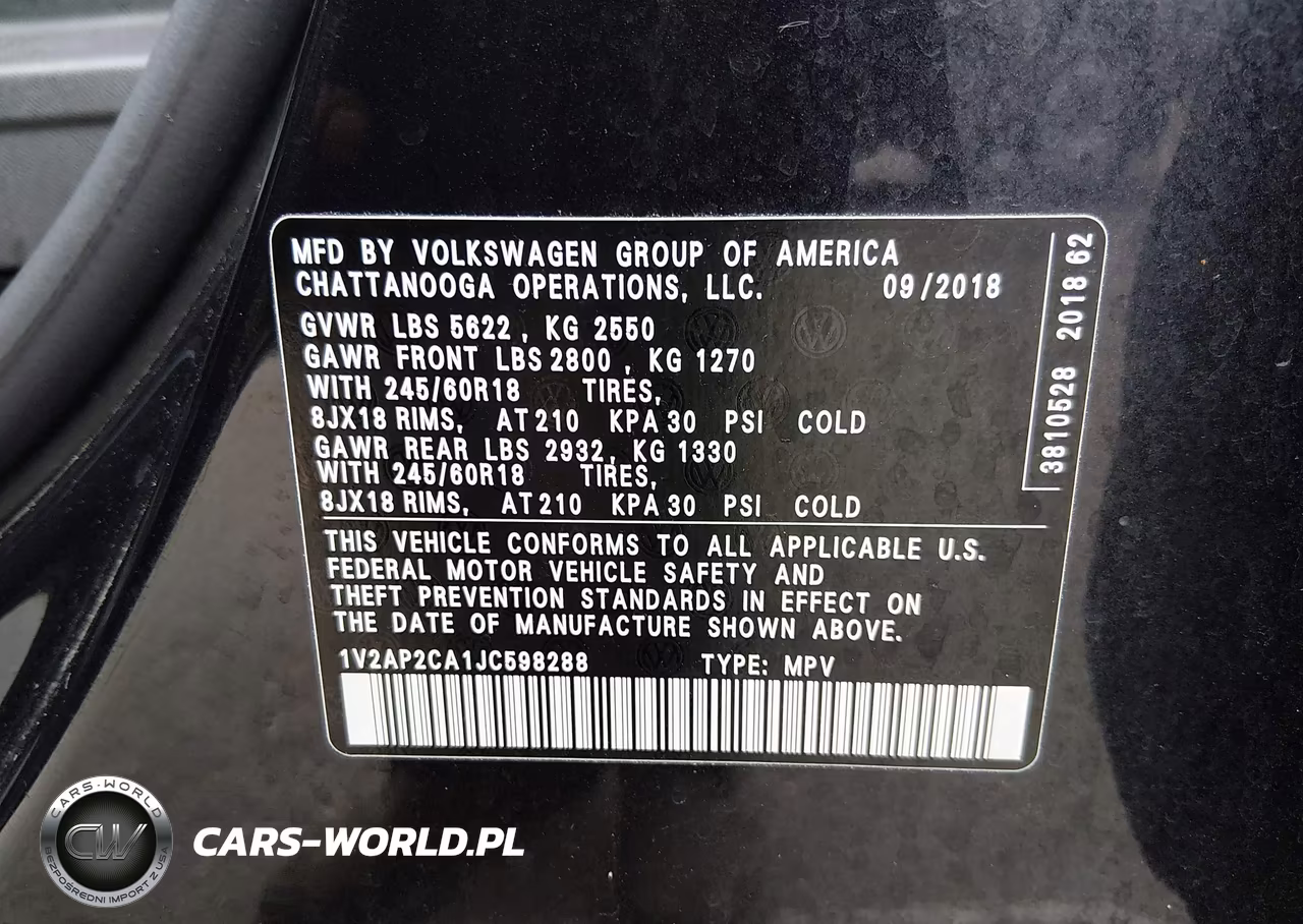 2018 Volkswagen Atlas 2.0T S VIN:1V2AP2CA1JC598288 - 9