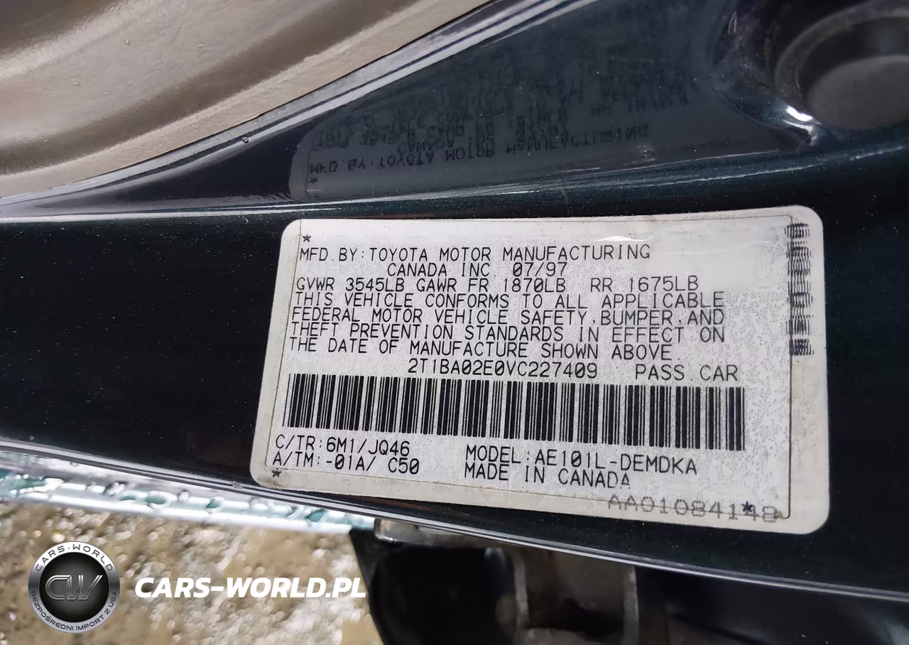 1997 Toyota Corolla Std VIN:2T1BA02E0VC227409 - 9