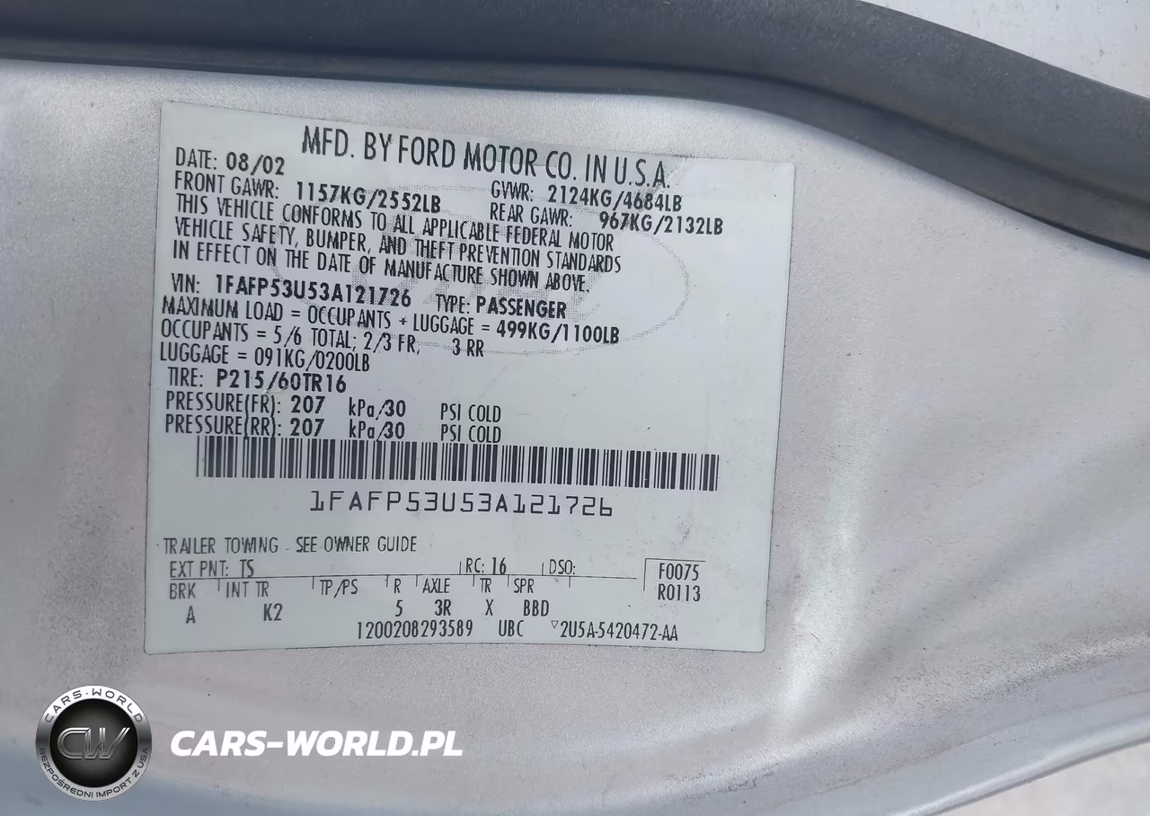 2003 Ford Taurus Se VIN:1FAFP53U53A121726 - 9