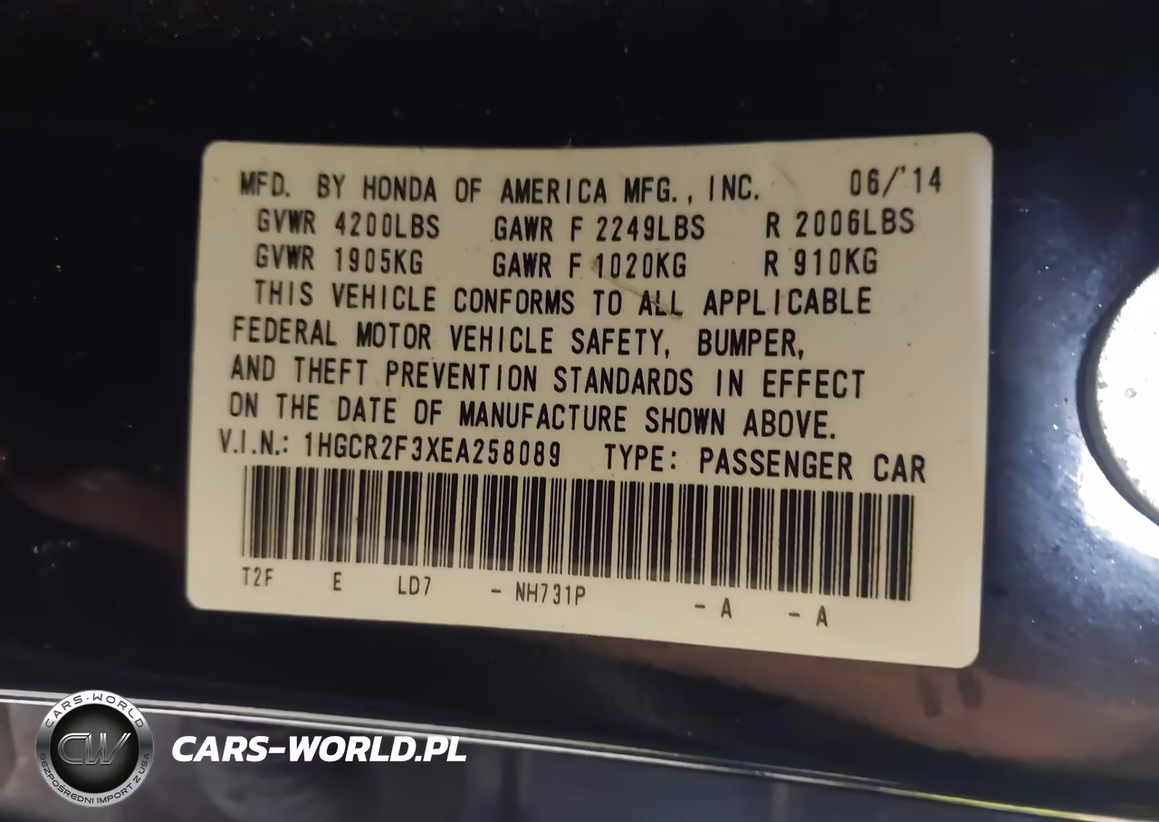 2014 Honda Accord Lx VIN:1HGCR2F3XEA258089 - 9