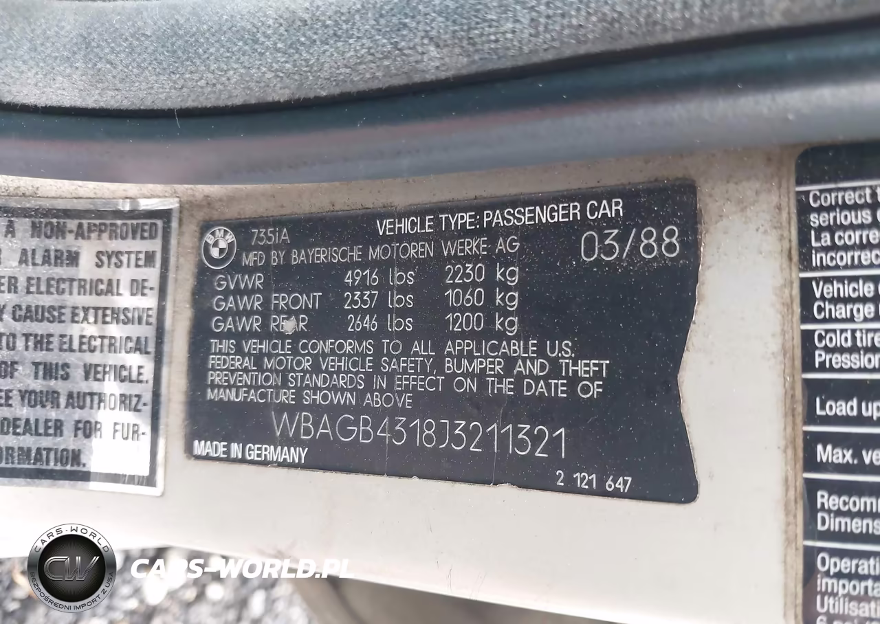1988 BMW 735 I Automatic VIN:WBAGB4318J3211321 - 9