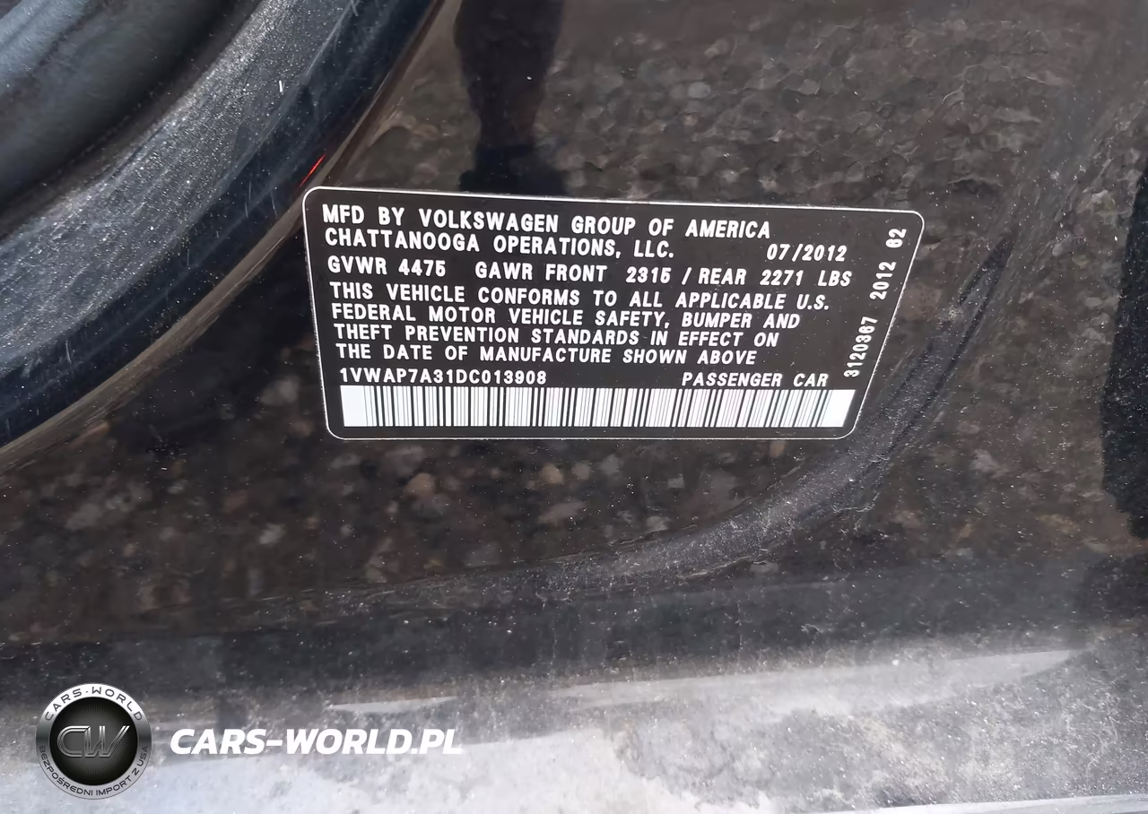 2013 Volkswagen Passat 2.5L S VIN:1VWAP7A31DC013908 - 9