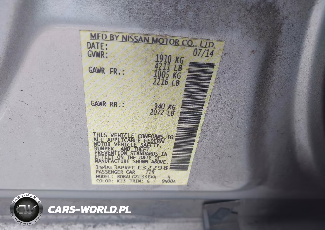 2015 Nissan Altima 2.5 S VIN:1N4AL3APXFC132298 - 9