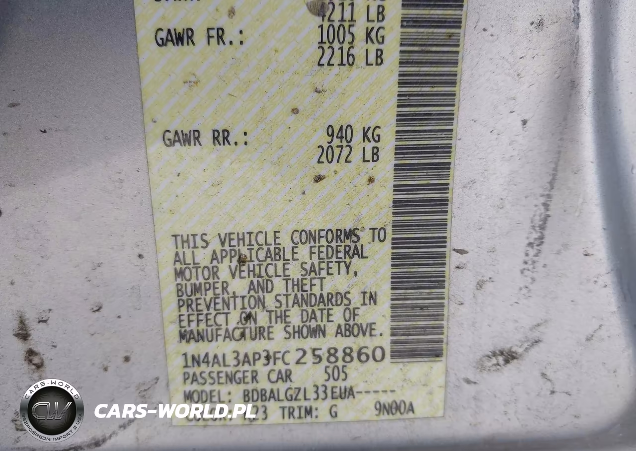 2015 Nissan Altima 2.5-2.5 S-2.5 Sl-2.5 Sv VIN:1N4AL3AP3FC258860 - 9